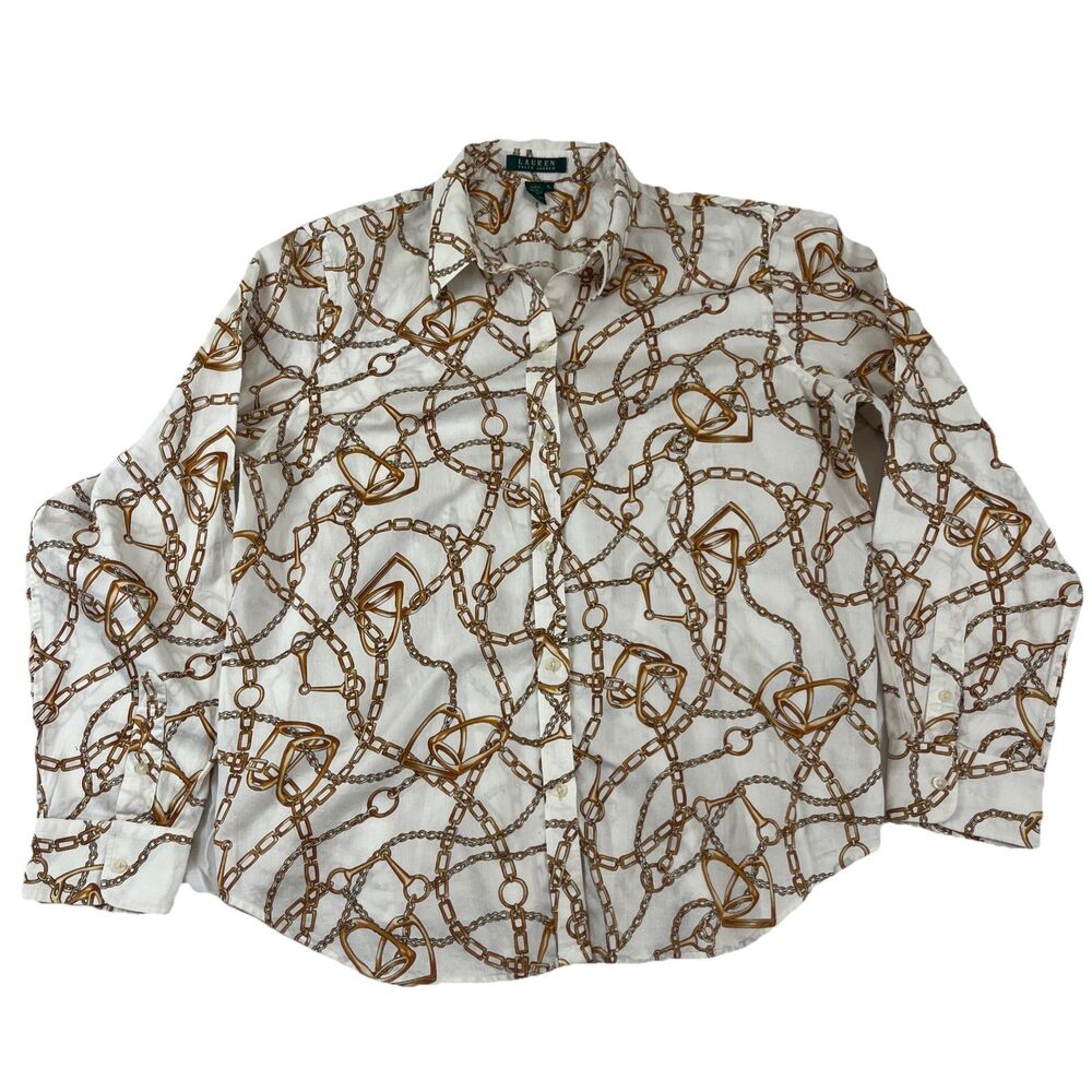 Lauren Ralph LaurenMulti Equestrian Print Button Up Shirt Womens XL